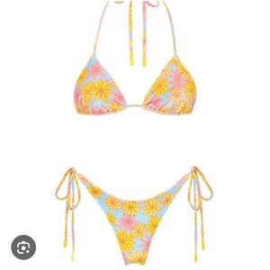 Triangl Vinca Sky Floral Velvet Bikini Top M Bottom S